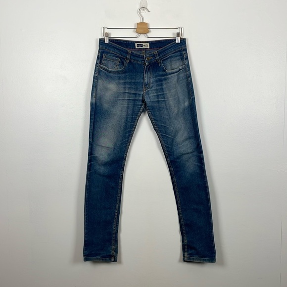 YEPME Jeans Mens Size 32 Relaxed 5 Pocket Slim Fit Blue Tapered Ankle Jeans Pant - Picture 1 of 7